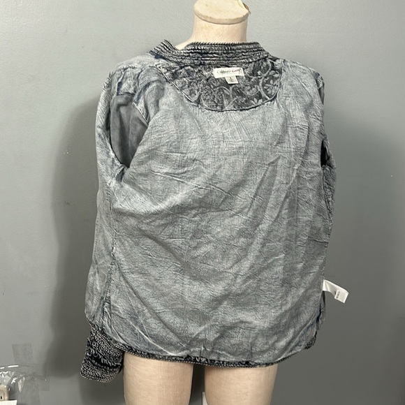 Coldwater Creek Blue Shiny Embroidered Jacquard Open Front Jacket Blazer small - Picture 11 of 13